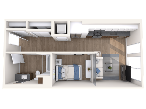 Floor plan for studio, 1 bath, 517 sqft